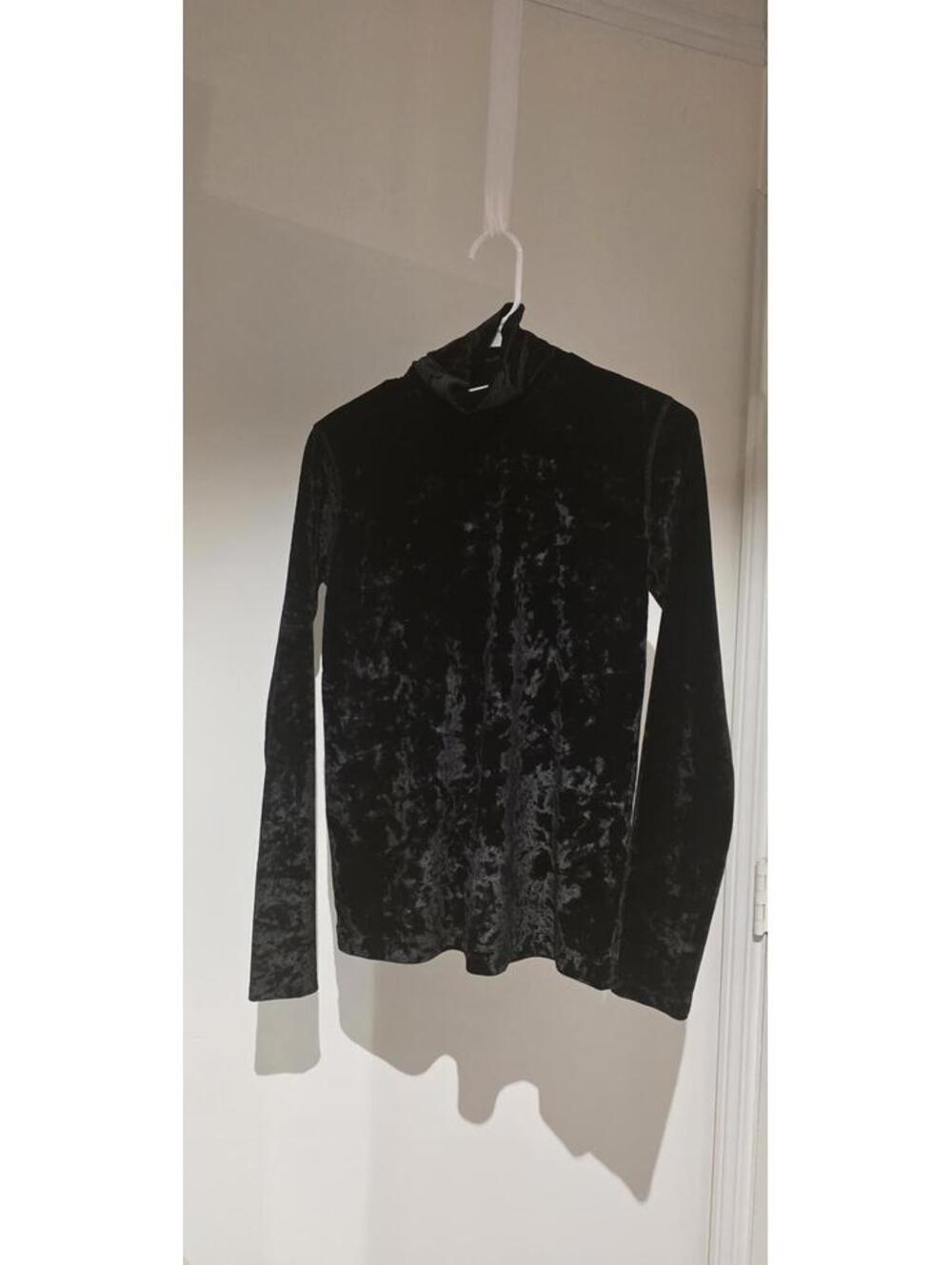 Dries Van Noten - Women’s Black Velvet Mock Neck Sweater Size S Minimalist